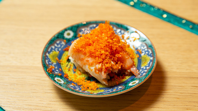 Creative sushi topped with fragrant crab